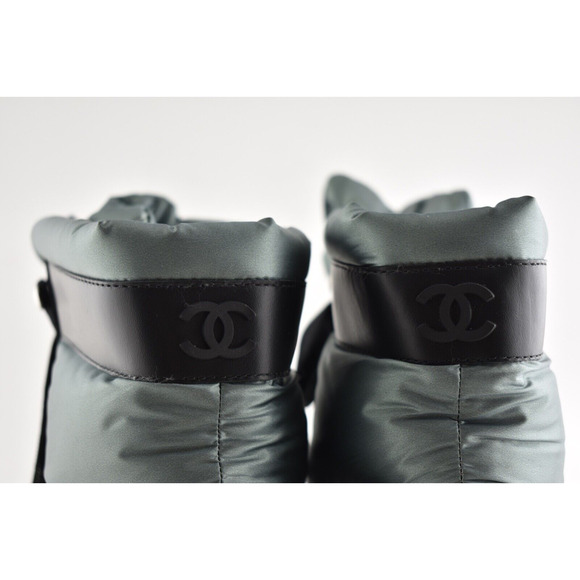 Chanel 18B Green Black Nylon CC Logo Coco Neige Snow Winter Lace Up Tie Boots 42 - Picture 8 of 10